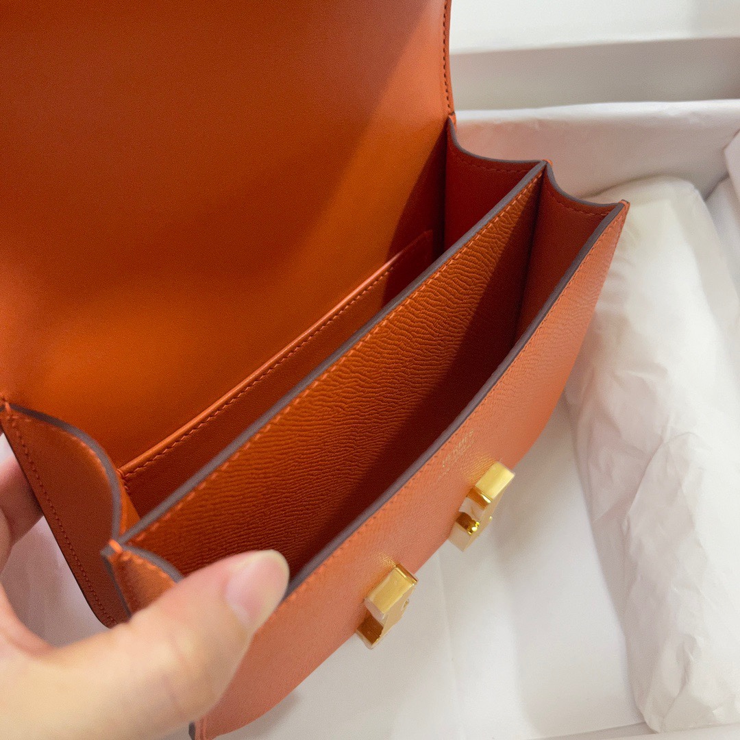 Hermes Constance 18 Mini Shoulder Bag In Orange Epsom Leather